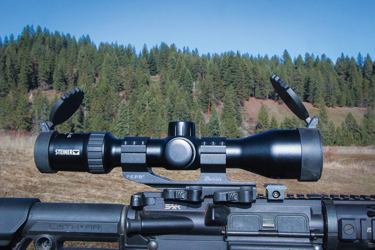 Steiner’s new Predator 4s 4-16x 44mm is likely the most compact and lightest riflescope in this magnification range. It makes an ideal AR optic, though mounting it to a bolt rifle may prove tricky due to limited scope latitude.